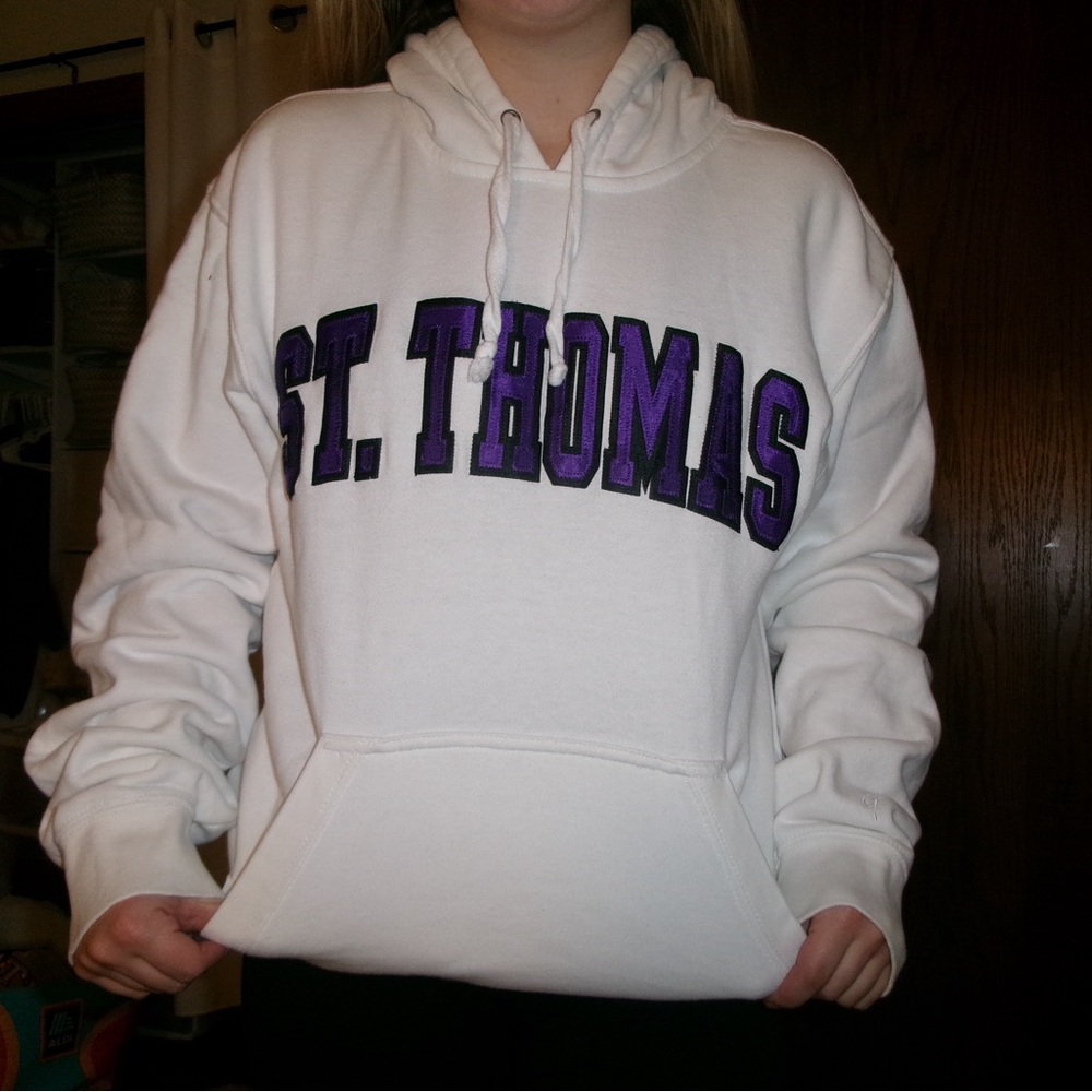 St. Thomas White Hoodie with Purple Lettering